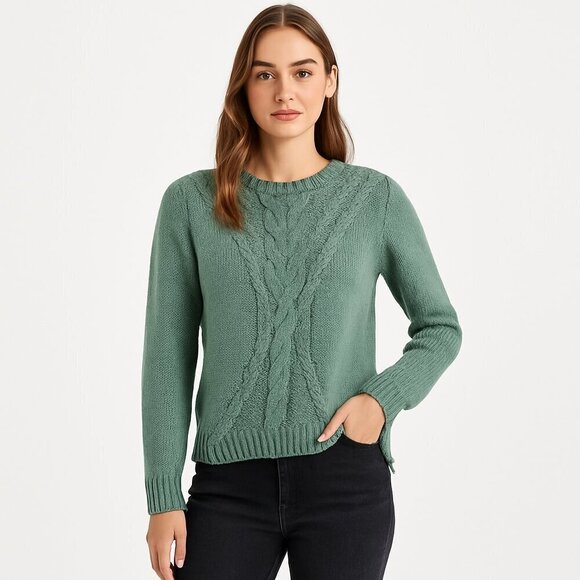 Roxy Sweaters - Roxy Cable Knit Sweater Cotton Wool Blend Sage Green Cozy Coastal Grandmacore M